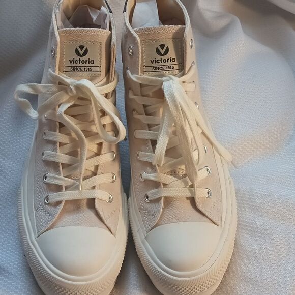 Victoria Crudo high top canvas platform sneakers nude/white size 10 - Picture 8 of 10